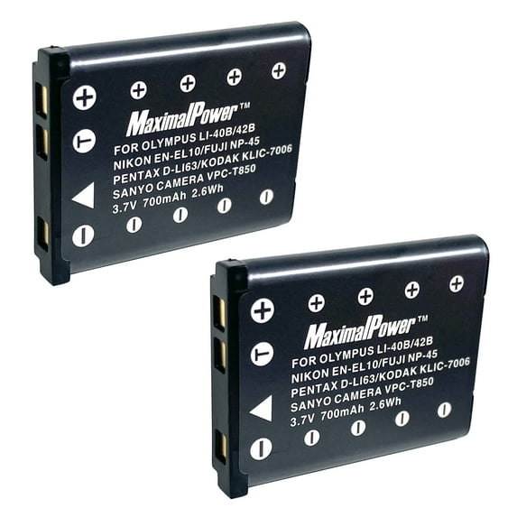 MaximalPower Replacement Battery Compatible with Olympus Li-42B Li-40B Li42B Li40B FE-230 Fuji NP-45 NP-45A Kodak KLIC-7006 EN-EL10 Pentax D-Li63 (2 Pack)