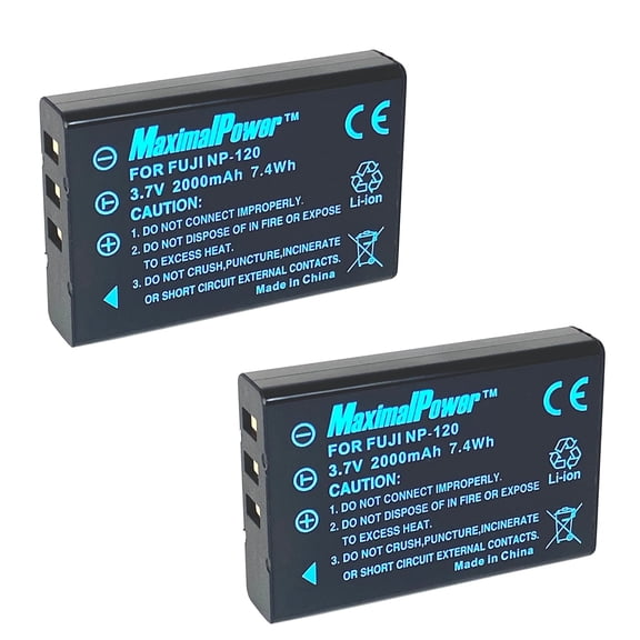 MaximalPower Replacement Battery for Fuji NP-120 NP120 Pentax D-LI7 & Ricoh DB-43 Batteries For Pentax Optio 555, 750Z, MX, MX4, Kodak LS633, Ricoh Caplio, Fujifilm FinePix F410Z (2 Pack)