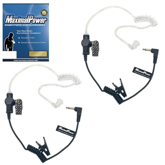 MaximalPower Short Earpiece Cable for 3.5mm Receiver/Listen ONLY Surveillance Headset Earpiece Clear Acoustic Coil Tube Earbud Audio Kit Two-Way Radios, Transceivers Radio Speaker Mics Jacks (2 Pack)