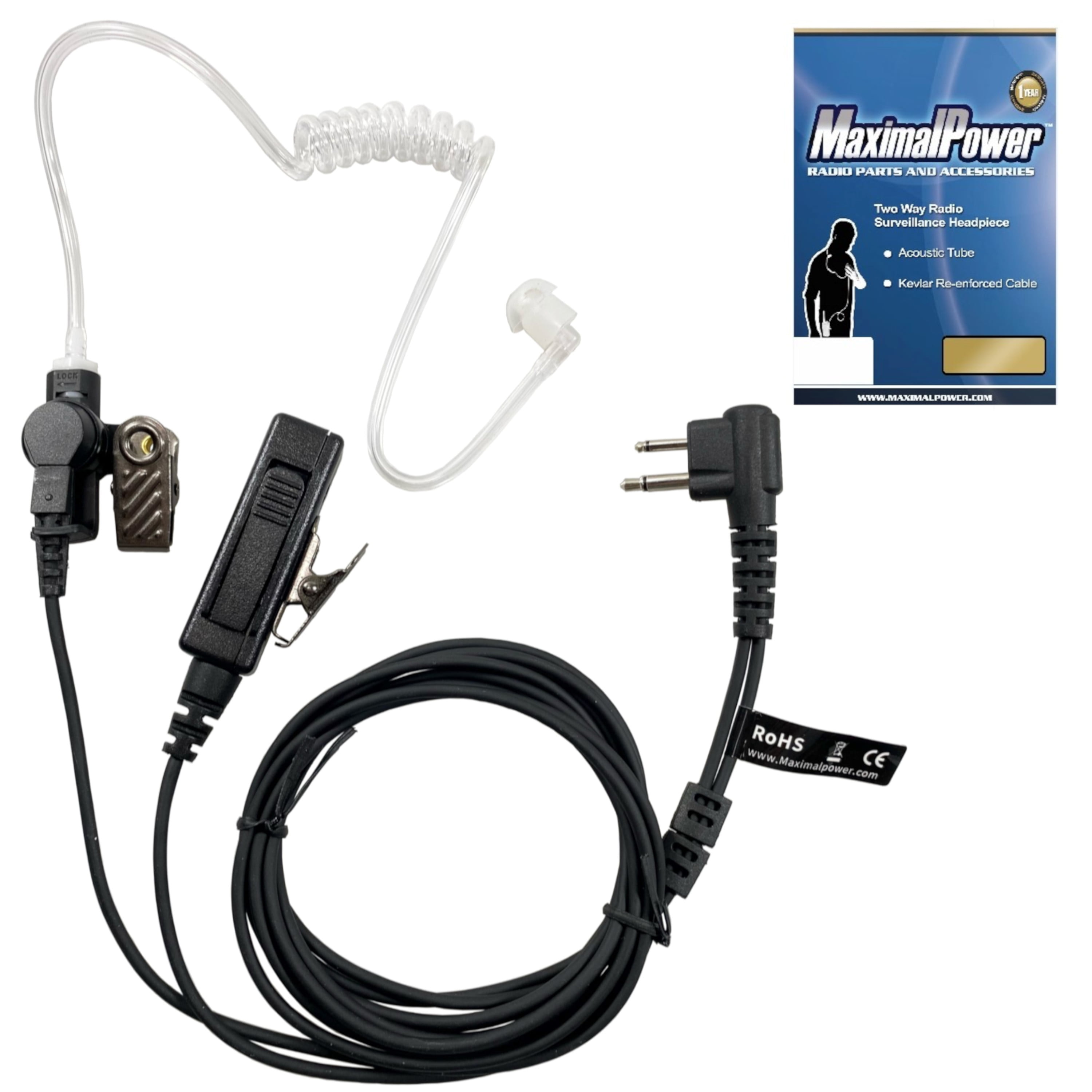 MaximalPower Surveillance Headset Earpiece PTT Mic MOTOROLA