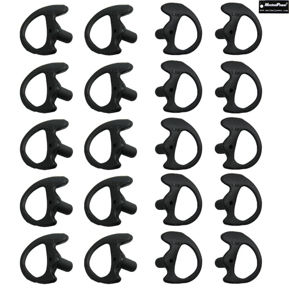 MaximalPower Two Way Radio Left & Right Medium Size Soft Silicon Open Ear Insert Earbud Earmould for Acoustic Coil Tube -Black Color (10-Pair Left+Right M)