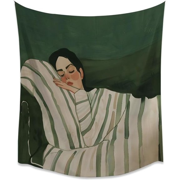 Maximalist Abstract Sofa Stripe Woman Art Wall Hanging Tapestry Vintage Emerald Green And White 3040 Inch