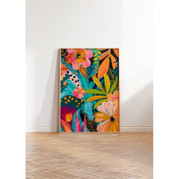 Maximalist Acrylic Flowers Wall Art Colorful Print Modern Vibrant Floral Decor Trendy Eclectic Tropical Unframed Paper Print
