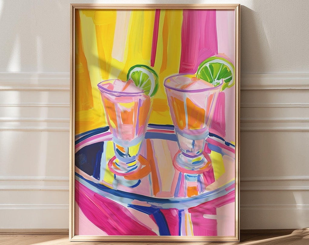 Maximalist Art, Bar Cart Wall Art, Cocktail Kitchen Decor, Pink ...