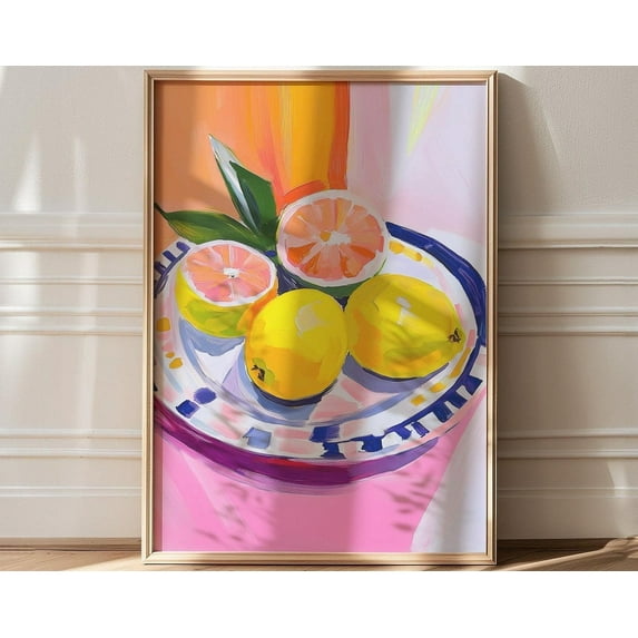 Maximalist Art, Kitchen Wall Art, Lemon Kitchen Decor, Breakfast Poster, Colorful Dining Art Print, Kitchen Art, Pink Kitchen Decor Bar Wall Art, Modern Wall Decor For Living Room, 8x12 UNFRAMED