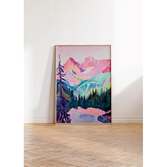 Maximalist Autumn Valley Print Colorful Mountain Wall Art Vibrant Alpine Forest Landscape Decor Modern Scenery, Unframed Canvas 12x16in