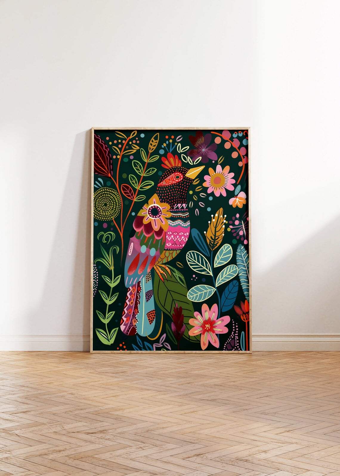Maximalist Bird Floral Wall Art, Abstract Flower Nature Vibrant Print ...