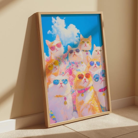 Colorful Abstract Cats Maximalist Cats Preppy Colorful Funky Poster, Living Room And Gallery ...