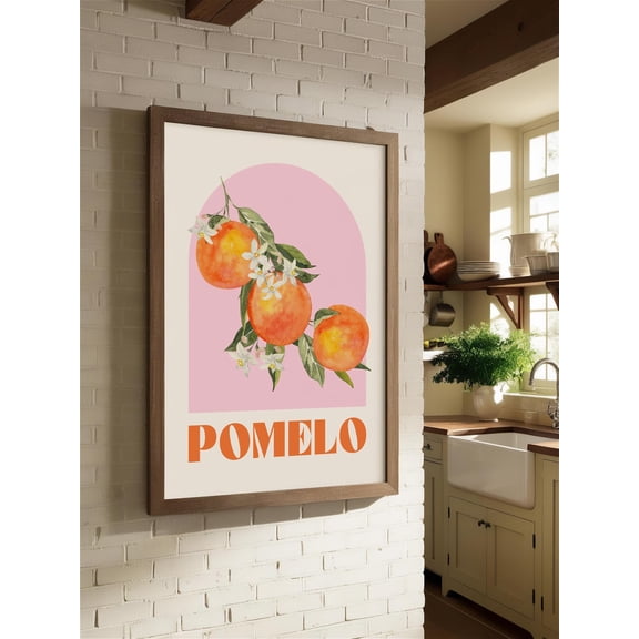 Maximalist Decor Grapefruit Art, Pomelo Wall Art Print, Vibrant Spanish Fruit Kitchen Decor, Citrus Dining Room Print Pink And Orange Decor Home Decor #3729, Unframed Canvas Size 24x36