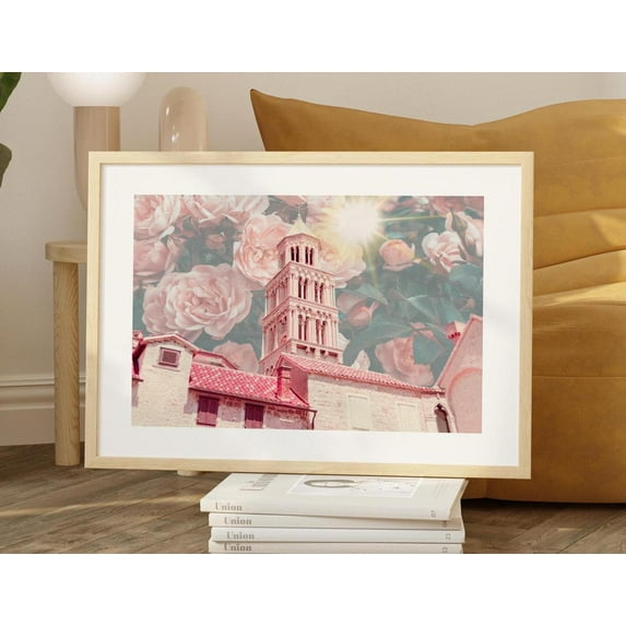 Maximalist Eclectic Fashionista Floral Art Print Bold Architecture Surrealism Altered Poster Fun Colourful Pink Feminine Vintage Dorm Art Wall Art, Modern Wall Decor, 16x24 UNFRAMED