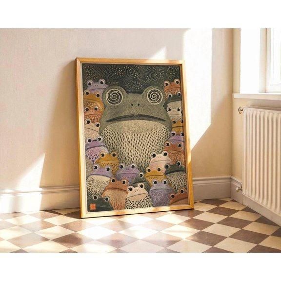 Maximalist Frog Art Print Quirky Toad Wall Art Dopamine Decor Surreal Animal