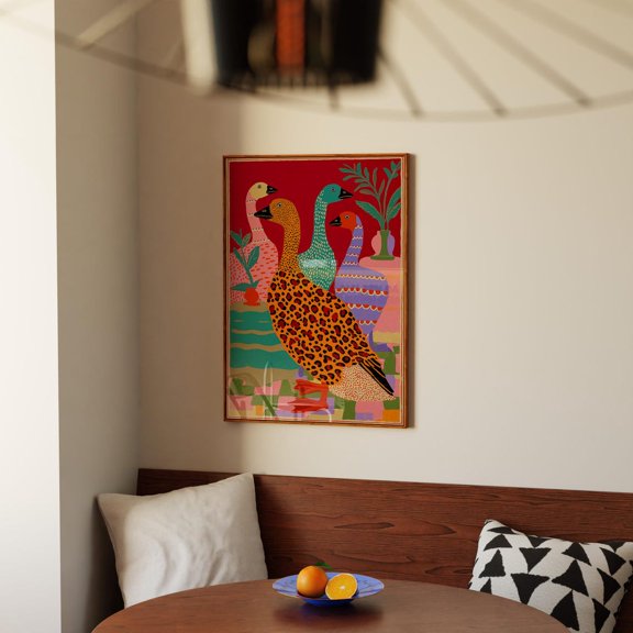 Maximalist Goose Colorful Folk Bird Eclectic Animal Art, Stretched Canvas 8x10in