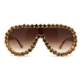 thumbnail image 1 of Maximalist Heavy Rhinestone Iced Plastic Racer Shield Sunglasses All Brown, 1 of 4