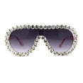 thumbnail image 1 of Maximalist Heavy Rhinestone Iced Plastic Racer Shield Sunglasses Pink Smoke, 1 of 4