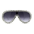thumbnail image 1 of Maximalist Heavy Rhinestone Iced Plastic Racer Shield Sunglasses White Smoke, 1 of 4