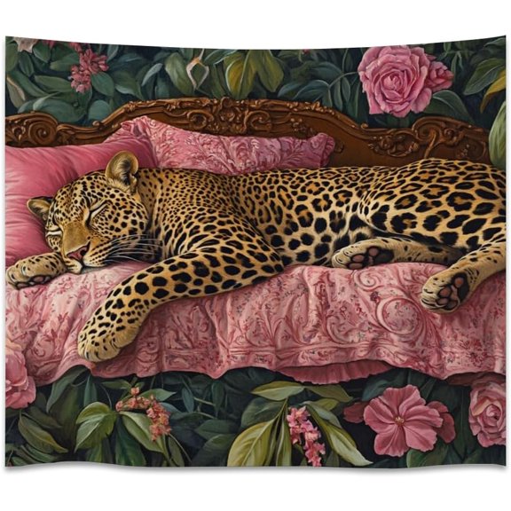 Maximalist Leopard Tapestry Vintage Sleeping Leopard Art Print Aesthetic Wall Hanging for Cheetah bedroom Dorm Living Room Wall Decor 30x40inchwhite