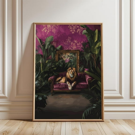 Maximalist Lion Print, Retro Artwork Illustration, Eclectic Wall Art, Trendy Animal Vintage Painting, Vintage Printable Wall Art, Modern Wall Decor, 12x18 UNFRAMED