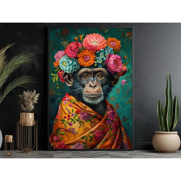 Maximalist Monkey Lady Wall Art Print, Animal Decor