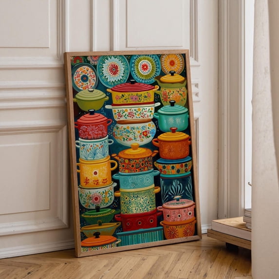 Maximalist Pyrex Retro Kitchen Decor Floral Cookware Eclectic Cottagecore Art, Unframed Poster
