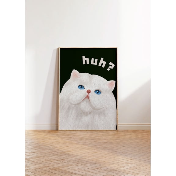 Maximalist Retro White Cat Kitten In Emerald Green Huh Bathroom Wall Art | Wall Decor| Posters| Home Decor| Trendy Art Poster, Unframed Poster Size 24x36