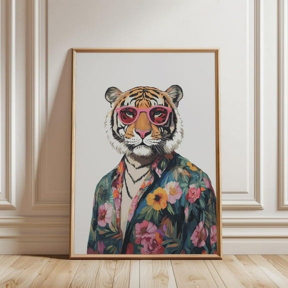 Maximalist Tiger Poster, Trendy Fashion Tiger Vintage Wall Art, Retro Animals Artwork Print, Vintage Printable Illustration Wall Art, Modern Wall Decor, 8x12 UNFRAMED