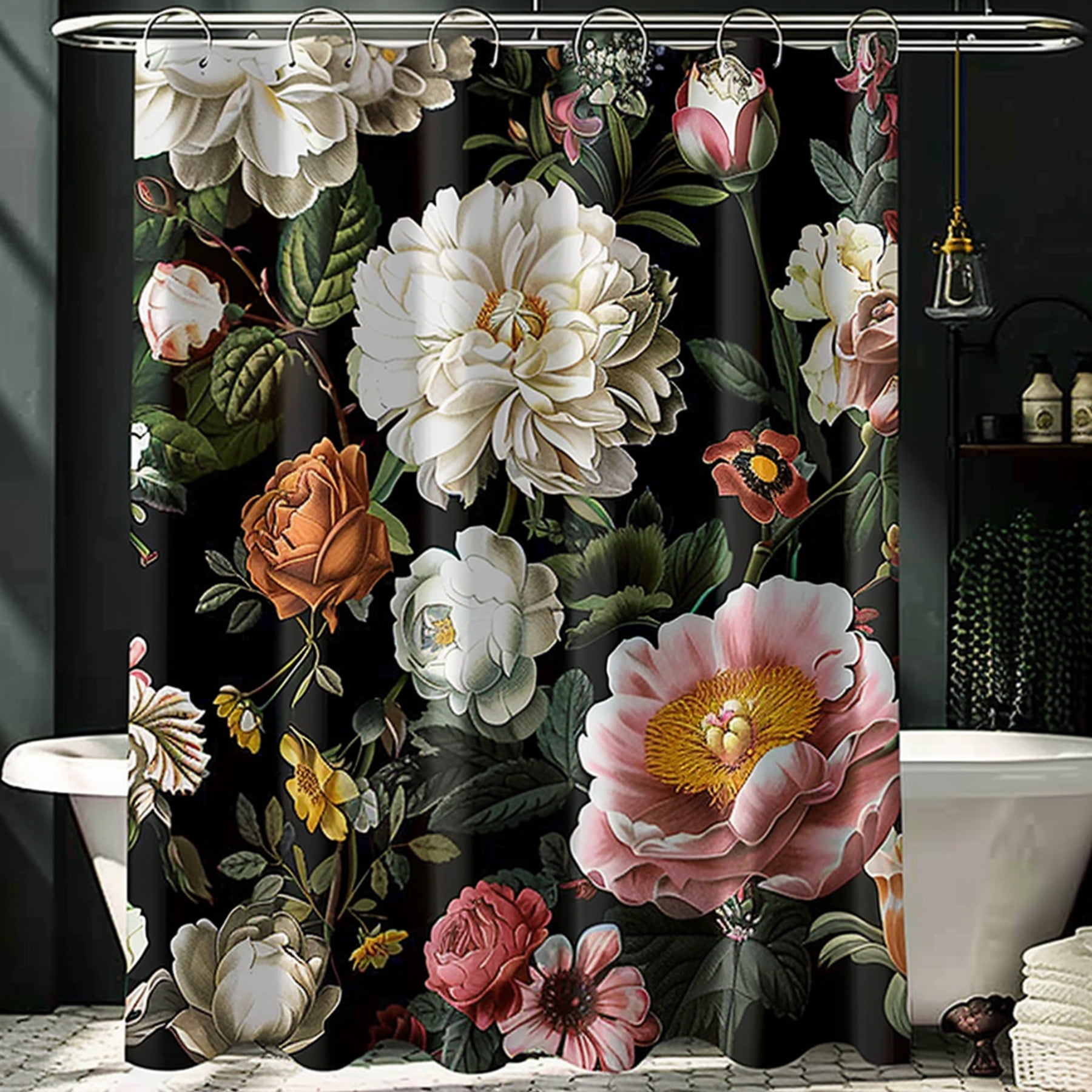 Maximalist Vintage Floral Shower Curtain Elegant Rococo Botanical Print