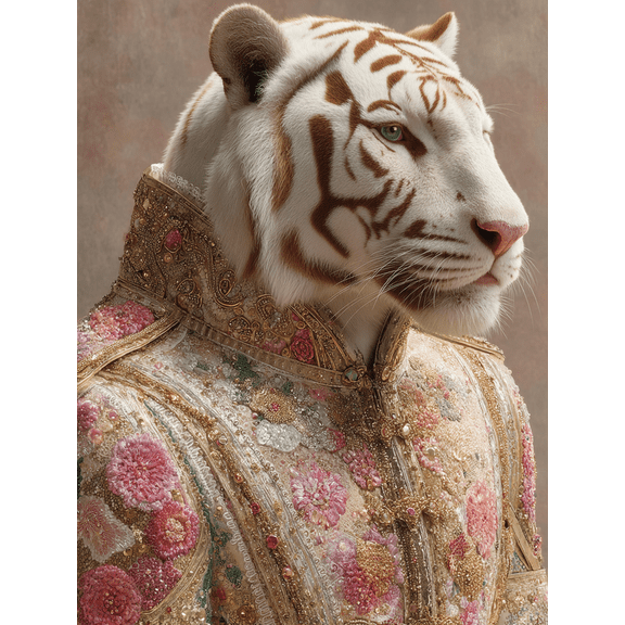 Maximalist White Tiger Canvas Print, Bold Eclectic Wild Animal Living Room Bedroom Home Wall Decor Art
