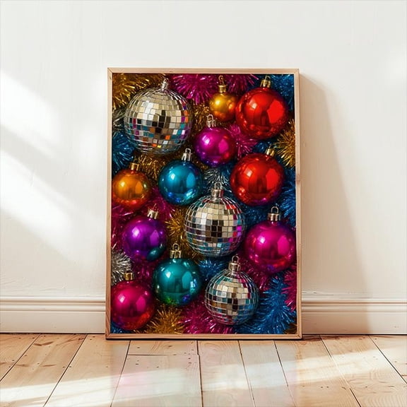 Maximalist Winter Festive Poster Winter Festive Print Retro 80S Winter Festive Print Disco Bauble Wall Art Nostalgic Winter Festive Print Home Decor Office Wall Art