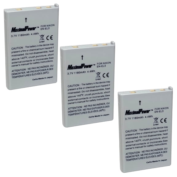 Maximalpower Replacement EN-EL5 Battery for Nikon CoolPix 3700, 4200, 5200, 7900, P3, P4, P80, P90, and more (3 Pack)