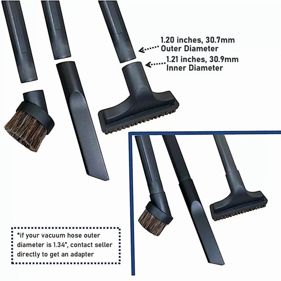 Maximalpower Vacuum Attachments Accessories Cleaning Kit Brushes For 1 1/4" Hose