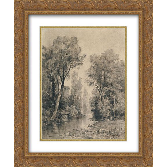 Maxime Lalanne 2x Matted 20x24 Gold Ornate Framed Art Print 'Castle Overlooking a River'