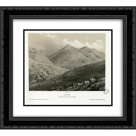Maxime Lalanne 2x Matted 24x20 Black Ornate Framed Art Print 'Arreau - Vue de la route du col d'Aspin'