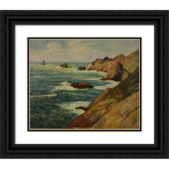 Maxime Maufra 14x12 Black Ornate Wood Framed Double Matted Museum Art Print Titled: The Pointe Du Raz. the Currents (1897)