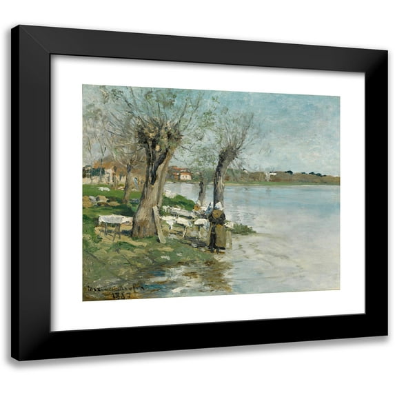 Maxime Maufra 23x20 Black Modern Framed Museum Art Print Titled - Lavandieres by a River Near Nantes (1887)