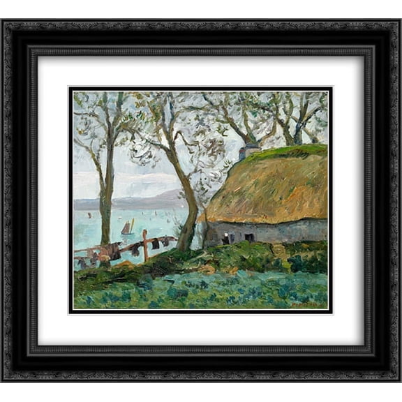 Maxime Maufra 2x Matted 24x20 Black Ornate Framed Art Print 'A cottage with thatched roof in Douarnenez'