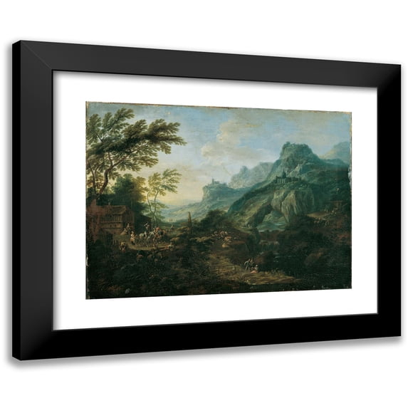 Maximilian Joseph Schinnagl 24x19 Black Modern Framed Museum Art Print Titled - Ideal Mountain Landscape with Homestead