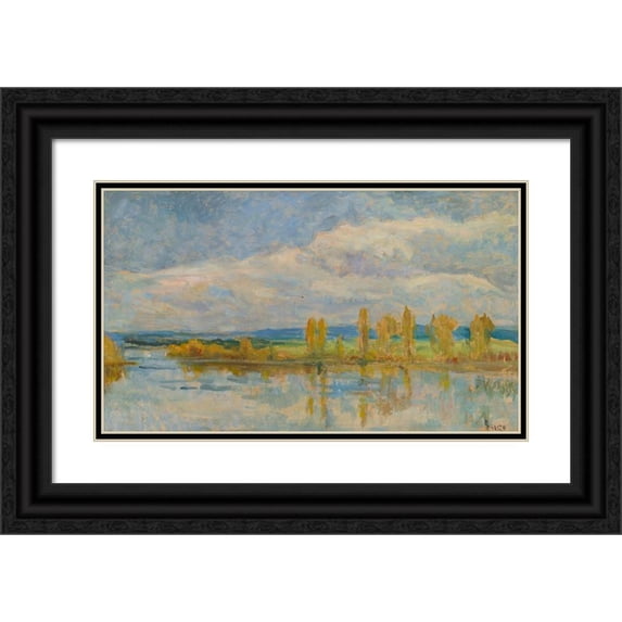 Maximilien Luce 14x10 Black Ornate Wood Framed Double Matted Museum Art Print Titled: The Seine in Guernes