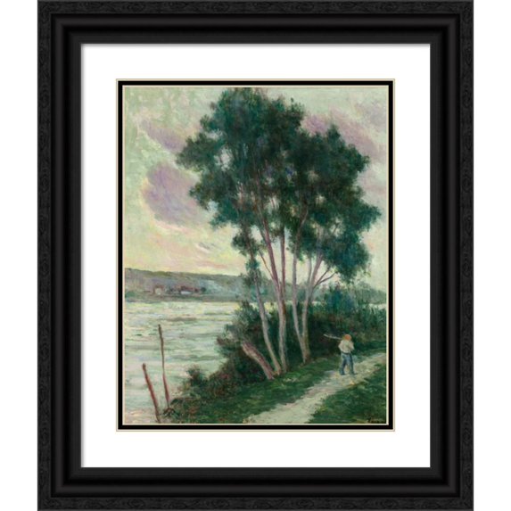 Maximilien Luce 15x18 Black Ornate Wood Framed Double Matted Museum Art Print Titled - Sandrecourt, the Path by the River (1936)
