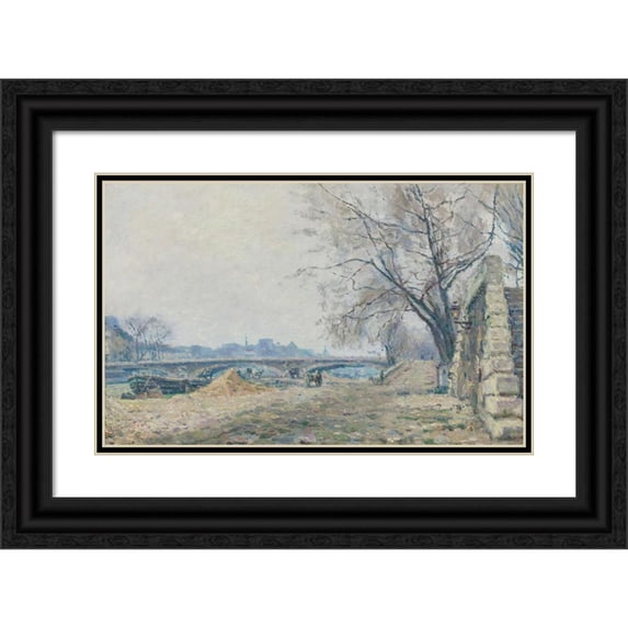 Maximilien Luce 18x13 Black Ornate Wood Framed Double Matted Museum Art Print Titled - The Solferino Bridge (1884)