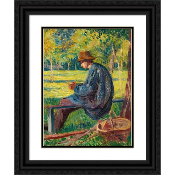 Maximilien Luce 19x24 Black Ornate Framed Double Matted Museum Art Print Titled: Ludovic Rodo Pissarro in His Father's Garden in Eragny (1895)