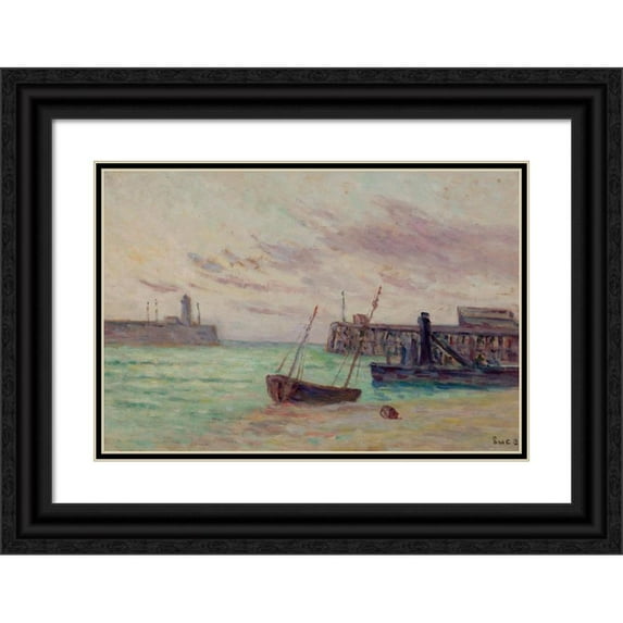 Maximilien Luce 24x17 Black Ornate Framed Double Matted Museum Art Print Titled: Port Entrance