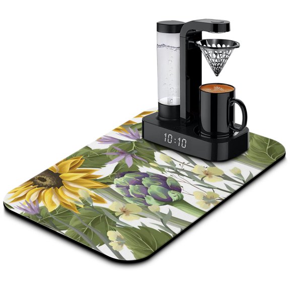 Maximize Kitchen Efficiency with our Fast-Drying Coffee Mat Super Absorbent Diatom Mud, Coffee Mat 19.5x12in Adorned with Beautiful Sunflowers