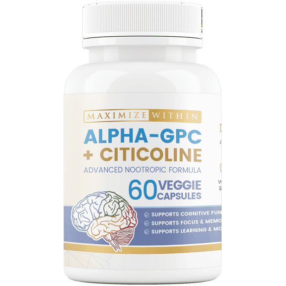 Maximize Within Alpha GPC + Citicoline 60 Cap, 1600mg Concentrated Formula - Supports Memory, Focus, Mood & Energy
