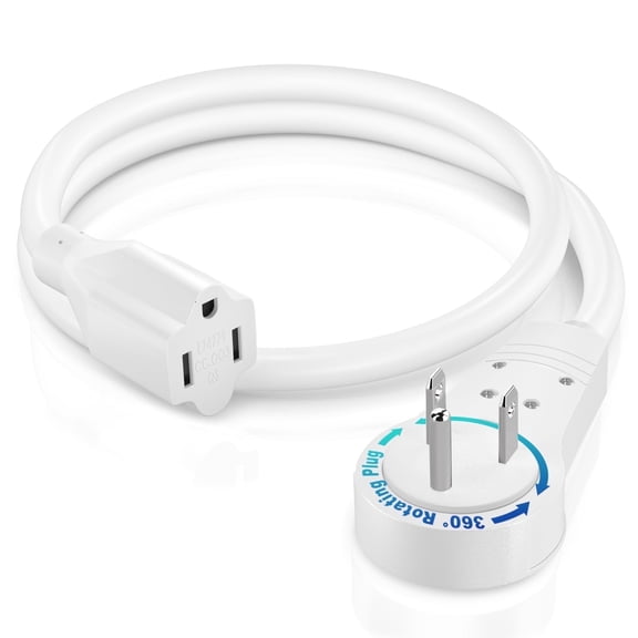 Maximm 1ft Flat Plug Extension Cord, 360 Rotating Prong, 1-Outlet 14AWG 15A 1875W UL Listed, White