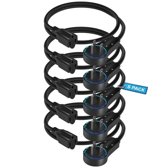 Maximm 1 ft. 16/3 Extension Cord 360 Rotating Plug 1-Outlet 13A, 1625 Watts, UL Certified, 5PK Black