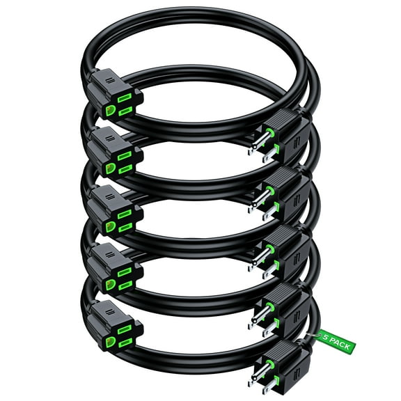 Maximm 1 ft Safety Extension Cord - Black, 16 Gauge, Heavy Duty Extension Cord (5 Pack)