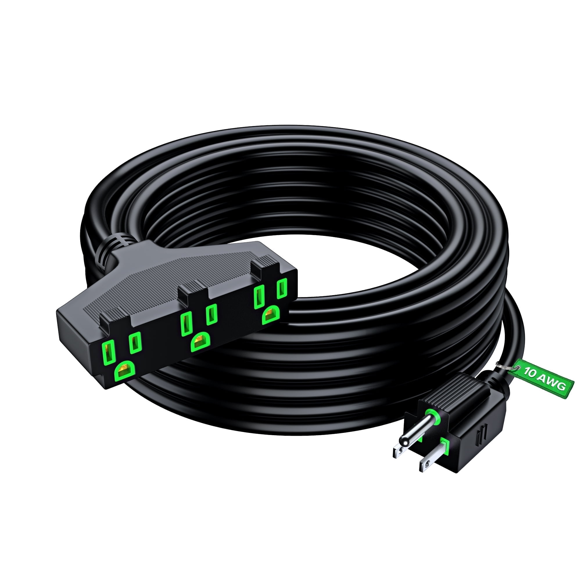 Maximm 10/3 Outdoor Extension Cord 50 Feet, 10AWG Black, ETL Listed, 3 Prong Plug 3-Outlet SJTW Heavy Duty Indoor/Outdoor, Weather Resistant - Power Cord for Garden, Lawn, Appliances, 50ft