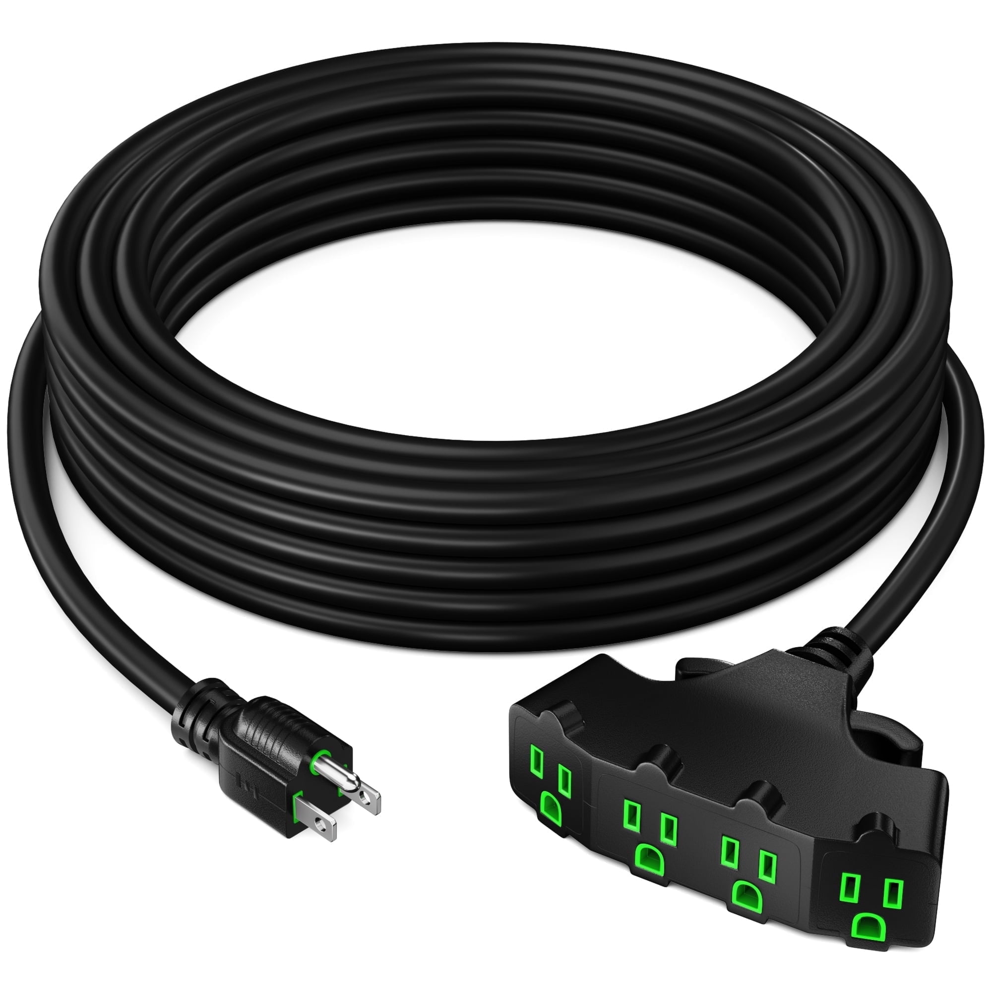 Maximm 10/3 SJTW Extension Cord 15 Feet, 10AWG Black, ETL Listed, 3 Prong Plug 4-Outlet Heavy Duty 15A, 1875W, 15ft