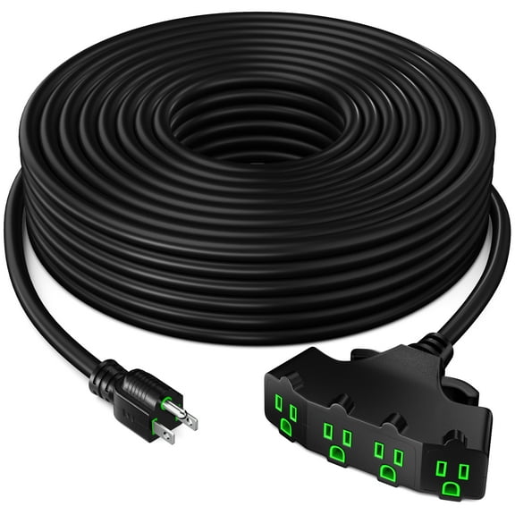 Maximm 10/3 SJTW Extension Cord 50 Feet, 10AWG Black, ETL Listed, 3 Prong Plug 4-Outlet Heavy Duty 15A, 1875W, 50ft