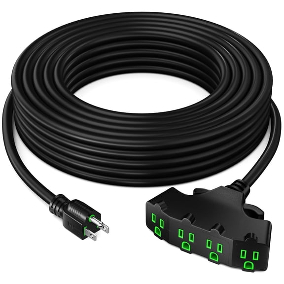 Maximm 12/3 Extension Cord 25 Feet, 12AWG, Black, ETL Listed, 3 Prong Plug 4-Outlet SJTW Heavy Duty Indoor, Weather Resistant - Power Cord for Appliances, 25ft